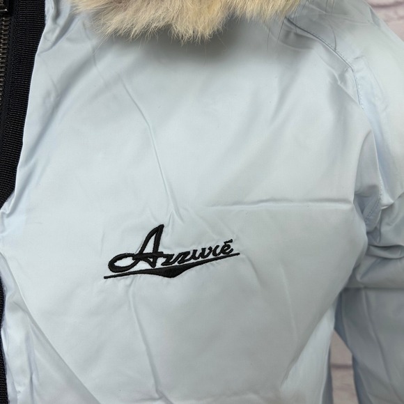 Vintage Azzure Blue Puffer Jacket Hooded Zip Up Bomber Style Reversible Size M - Picture 12 of 14